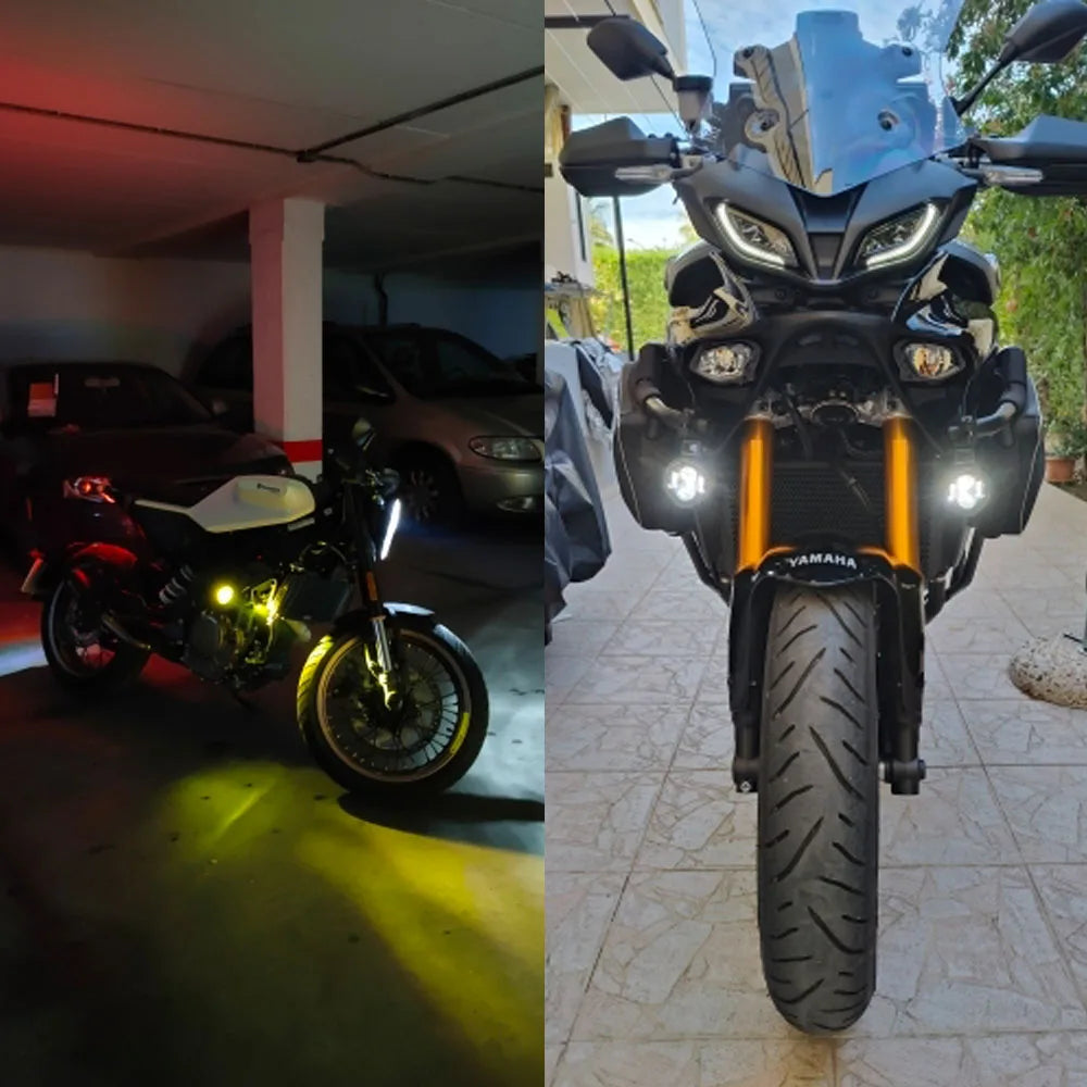 Pair 100W Motorcycle Headlight Fog Lights Led Auxiliary Driving Light Spotlight Headlamp Dual Color flasher farol Moto Fog Lamp.