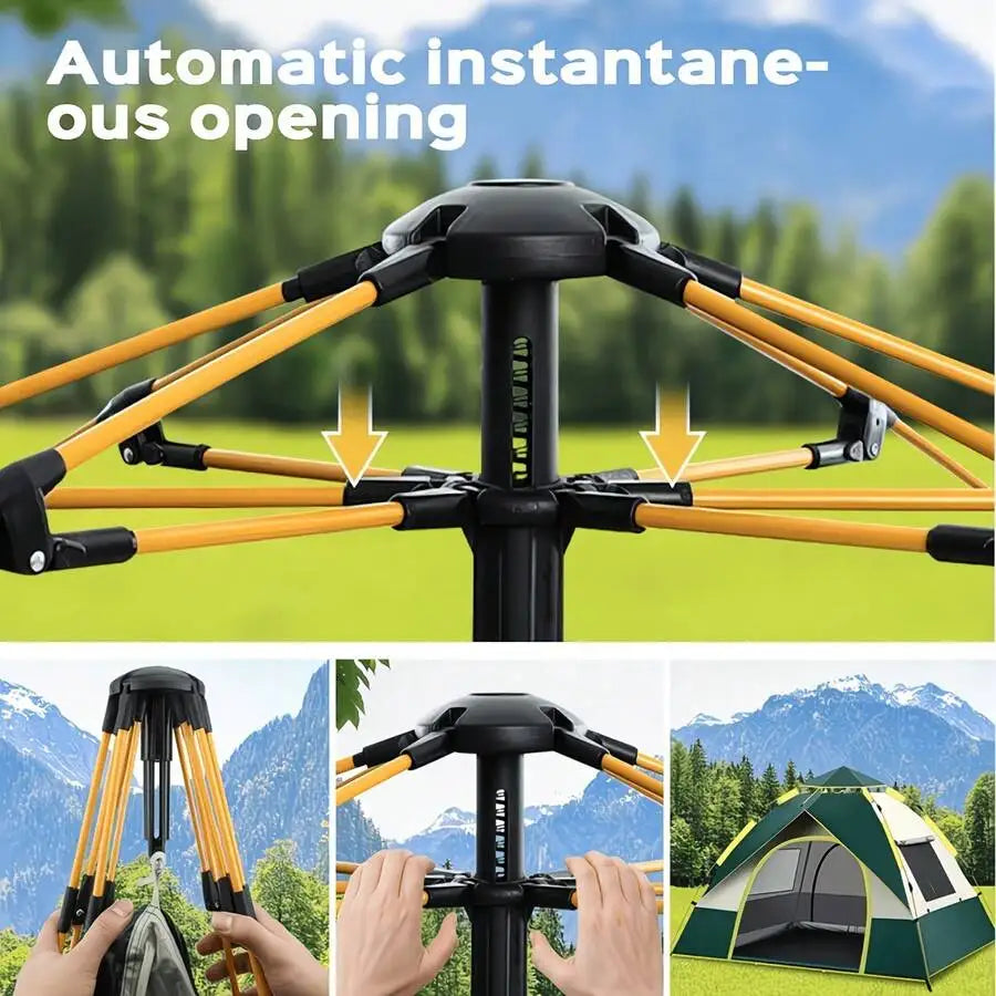 Automatic Instant Setup Camping Tent, 1-3/3-4 Person All-Season Tent With Dual Doors & Mesh Windows, Windproof Lightweight Green