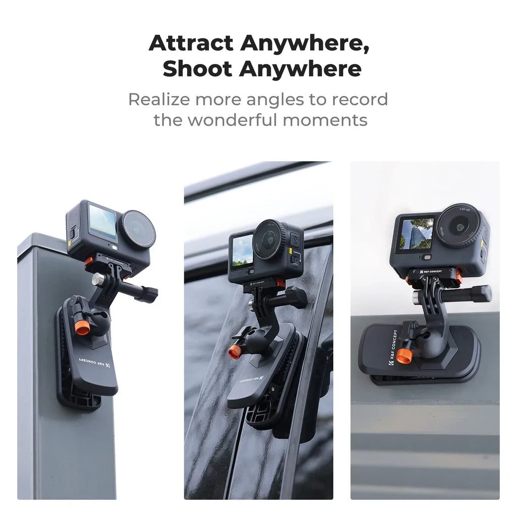 K&F CONCEPT Magnetic Backpack Clip Mount for DJI Osmo Action 5 Pro 4 3 All GoPro Hero Insta360 X5/4/3 180° Swivel Quick Release