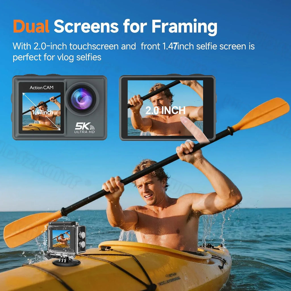 5K Action Camera 5K 60FPS 6-Axis Touch Screen Stabilization Pocket Sports Camera Waterproof Bodycam For Motorcycle/Cycling Vlog