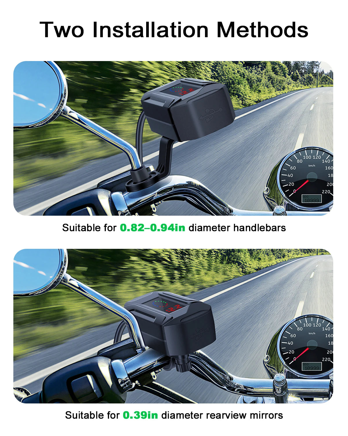 USB Type-C PD Fast Charger Waterproof Motorcycle Phone Charger Handlebar Mount Quick Charger Adapter with Voltmeter