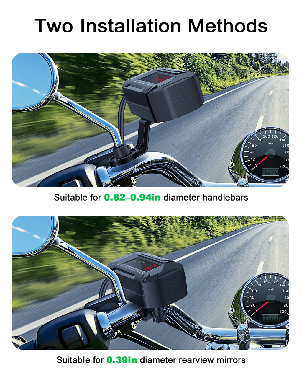 USB Type-C PD Fast Charger Waterproof Motorcycle Phone Charger Handlebar Mount Quick Charger Adapter with Voltmeter
