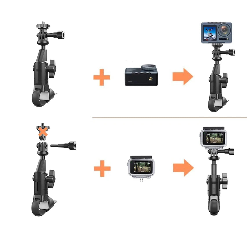 Camera Clamp Mount Bike Motorcycle Handlebar Holder, Pipes of any shape can all be installed 360 Ball Join for GoPro  DJI
