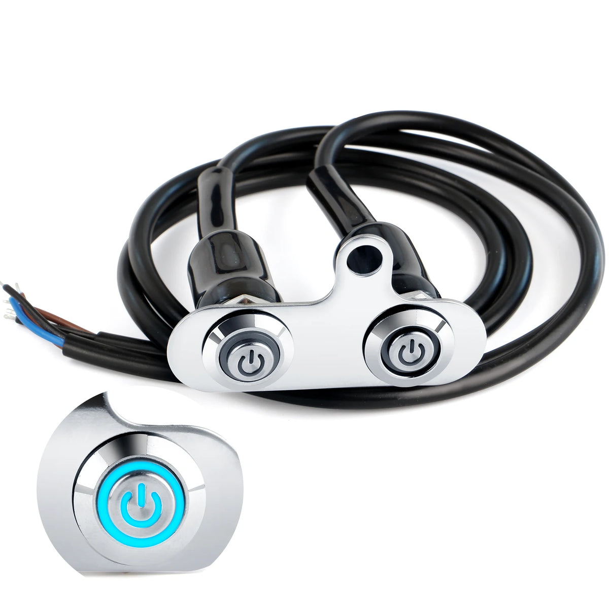 Blue LED Motorcycle Handlebar Switches - 12V Stainless Steel with Fog Light Control Button, Fit for Street Touring Bikes