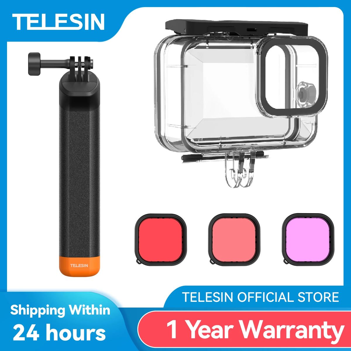 TELESIN 60M Waterproof Case For GoPro Hero 13 12 11 10 9 Underwater Diving Housing Cover With Dive Filter For Gopro Accessories
