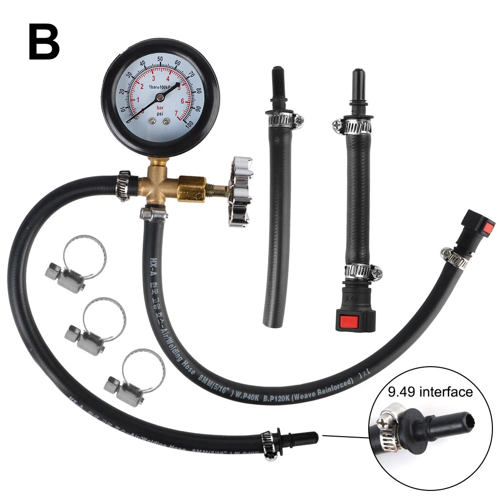Motorcycle Tester Oil Pressure Gauge With Hose Adapter Automotive Fuel Pump Pressure Gauge 0-100Psi/7bar Test Meter Garage Tools