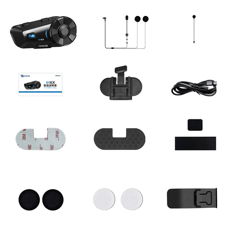 TNICER G1EX 2-6 Riders Motorcycle Helmet Communicator Bluetooth 5.2 IPX65 Waterproof FM Radio Intercom.