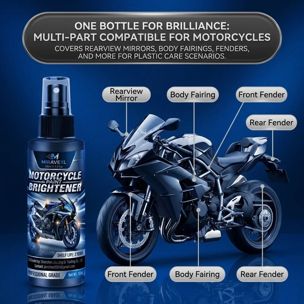 MIRAVEXL Motorcycle Paint Brightener Spray - Professional Polish & High GlossCoating Kit with Large Sponge & Microfiber Cloth