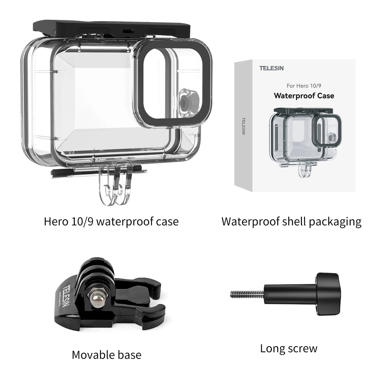TELESIN 60M Waterproof Case For GoPro Hero 13 12 11 10 9 Underwater Diving Housing Cover With Dive Filter For Gopro Accessories
