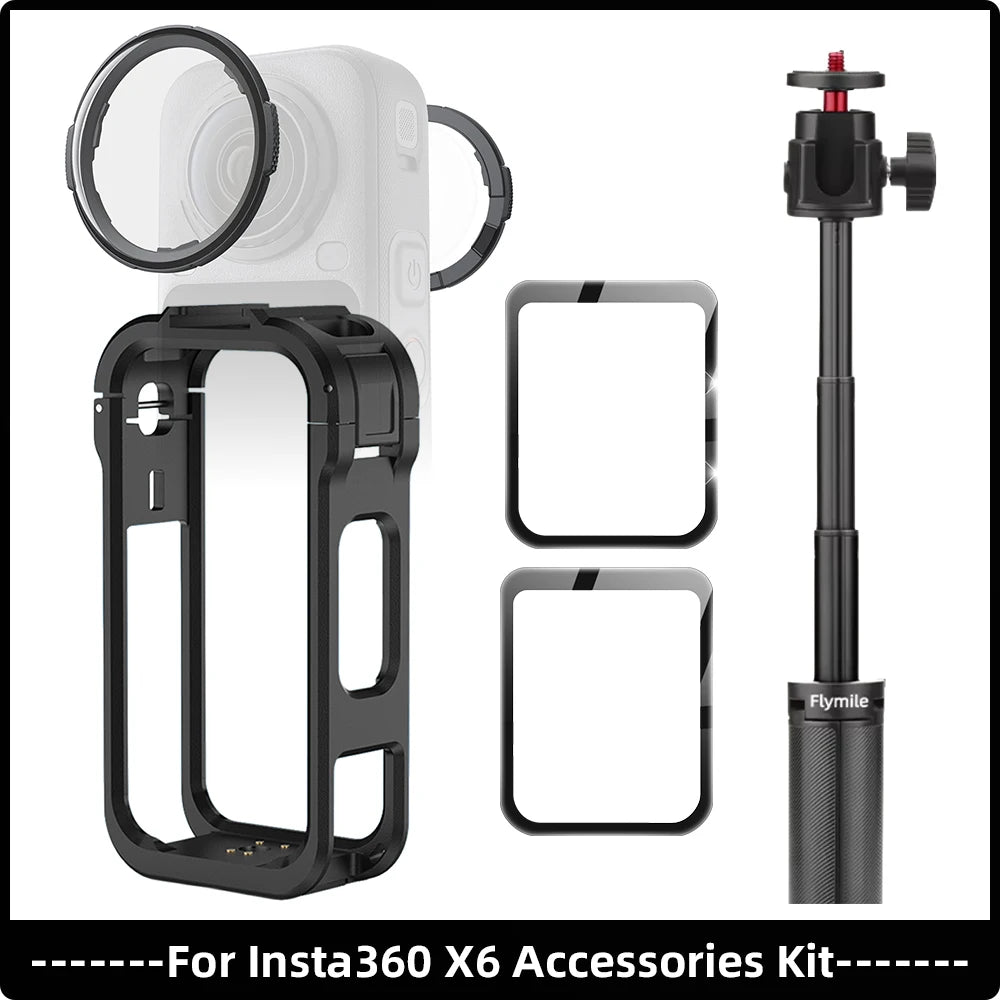 Accessories Set for Insta360 X6 Lens Guard Screen Protector Storage Bag Silicone Case Lens Cap Protective Frame for Insta 360 X6