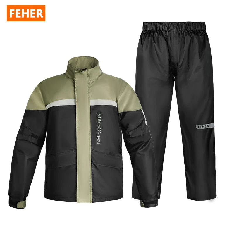 FEHER Motorcycle Rain Suit Waterproof Breathable Packable Lightweight Motorbike Raincoat Suit Heavy Duty Stormproof Touring Gear
