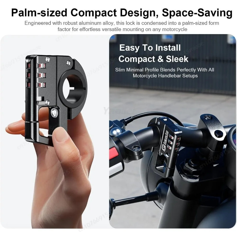 Motorcycle Handlebar Helmet Lock Aluminum Alloy Anti Theft Lock for Handlebar Diameter Within 0.875"/1"/1.125" Bike ATV Scooter