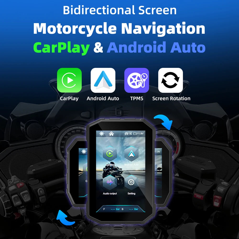 EKIY 5.0 Inch Wireless CarPlay Moto Android Auto For Motorcycle Navigation GPS Portable Digital Dashboard Display Screen TPMS