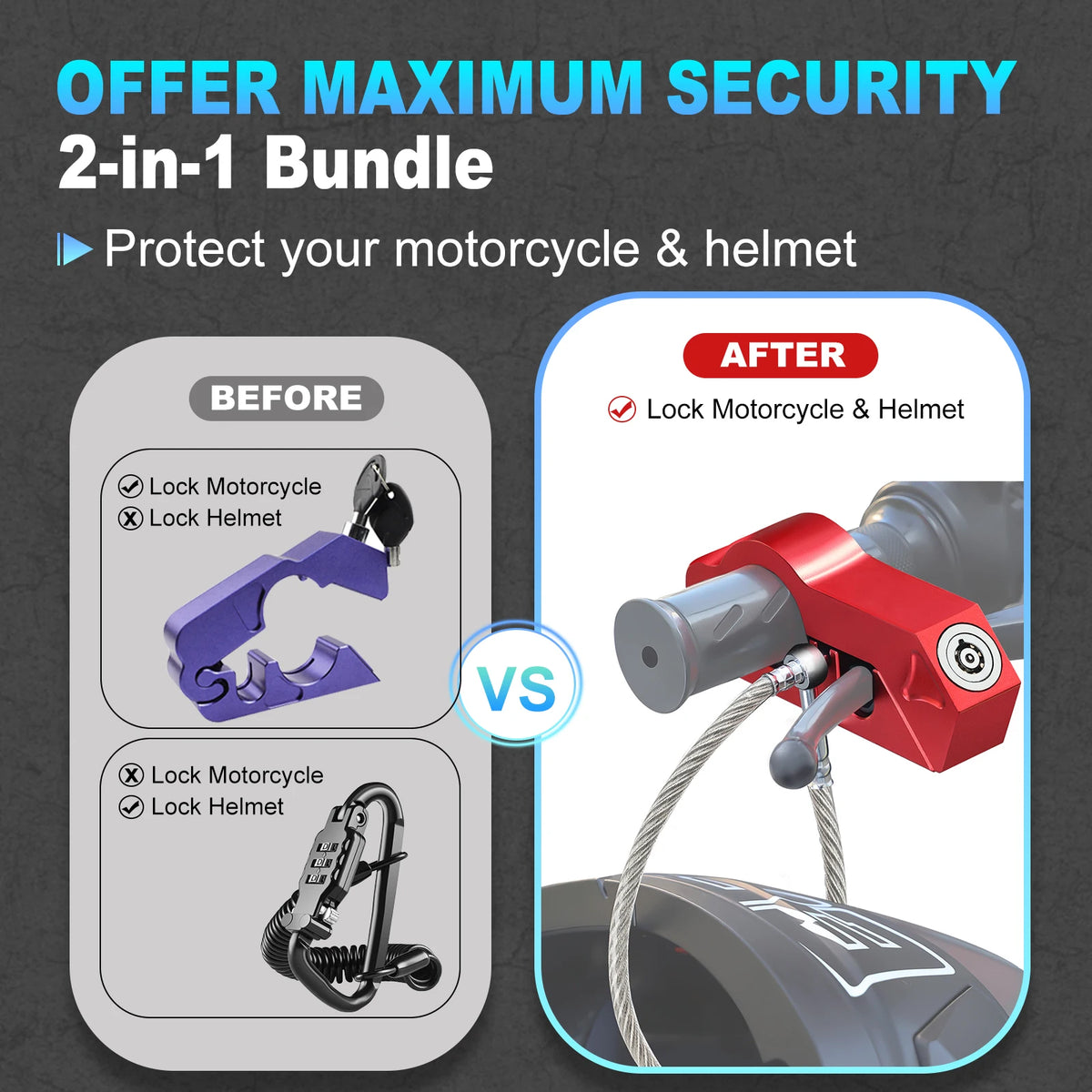 Motorcycle Handlebar Lock Motorcycle Helmet Lock Brake Lock Anti-Theft Grip Lock Combo bicycle security equipment adjustable