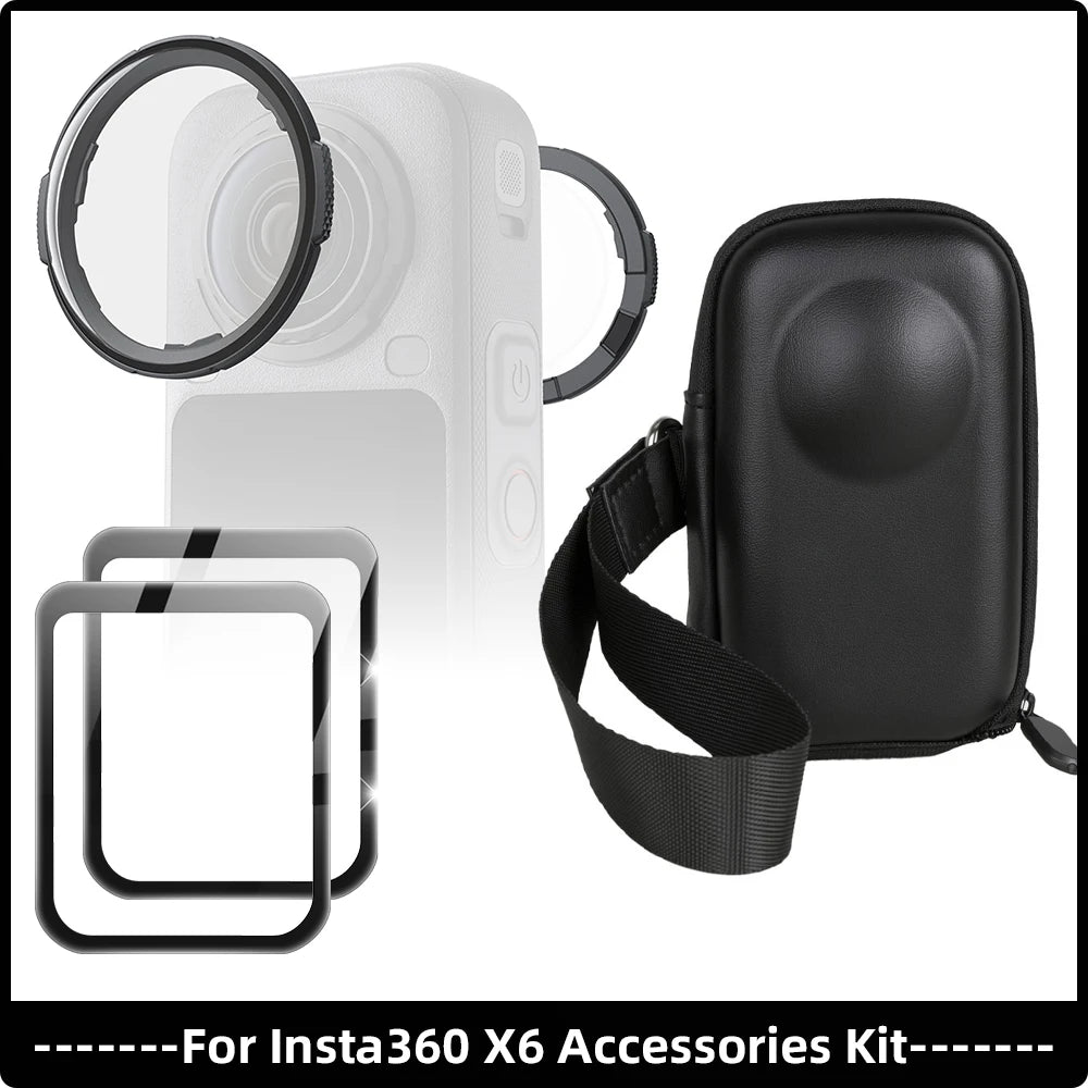Accessories Set for Insta360 X6 Lens Guard Screen Protector Storage Bag Silicone Case Lens Cap Protective Frame for Insta 360 X6