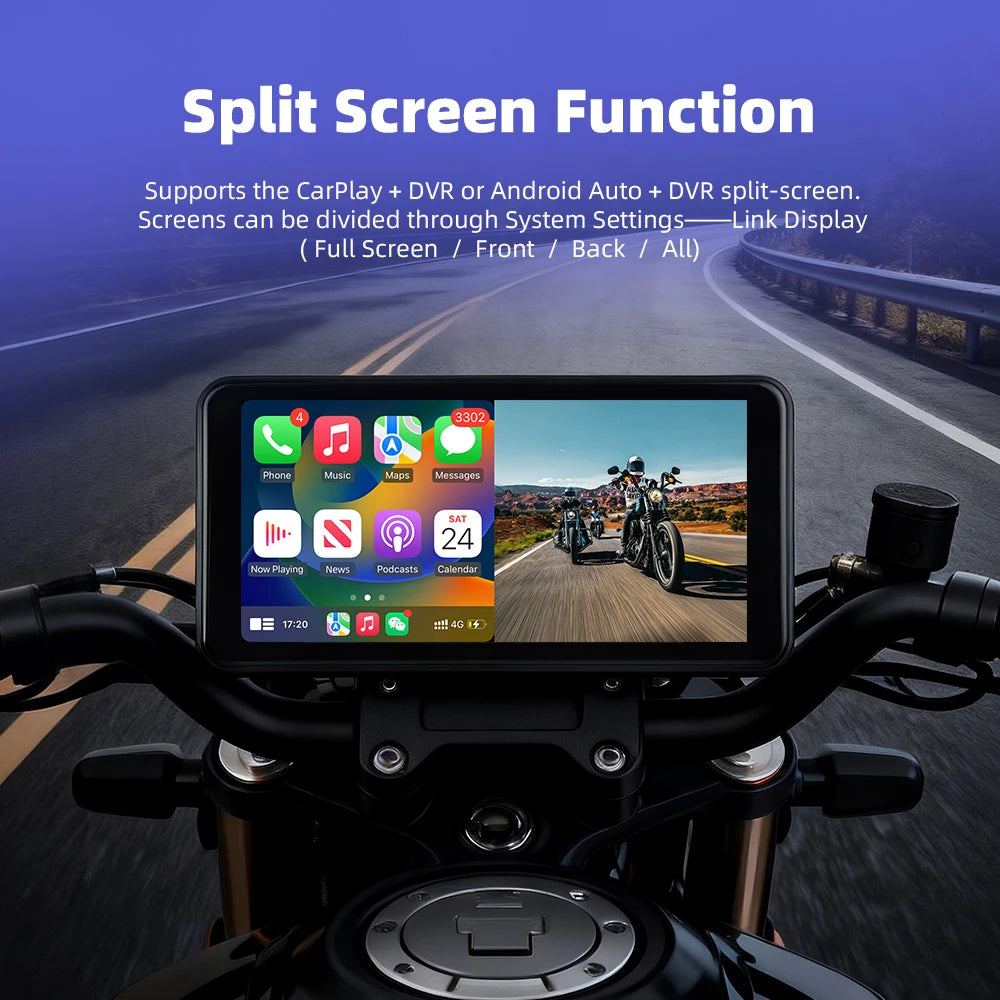 EKIY 6.25" Wireless CarPlay Moto Android Auto Portable Digital Motorcycle Dashboard GPS Navigation Display Screen TPMS Monitor