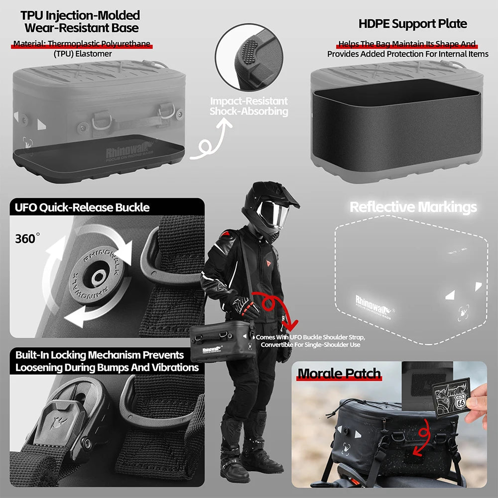Rhinowalk Motorcycle Top Case Box Bag Waterproof Motor Back Seat Tail Bag Case Backpack 16L 1Or2 PCS Side Case Expansion
