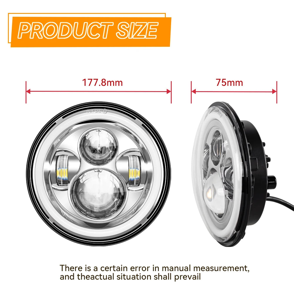 Universal 7" Round Head Light 7 Inch Motorcycle LED Headlight H4 Lamp Hi/Lo Beam Turn signal For Cafe Racer Bobber Honda
