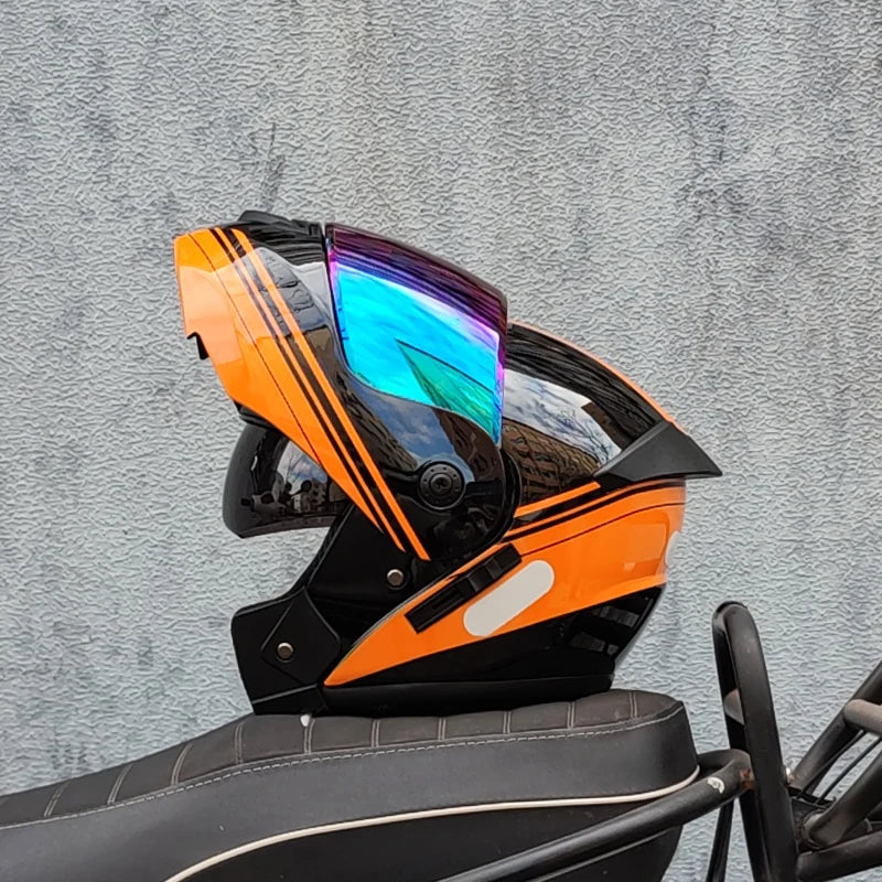 ORZ Latest DOT Approved Safety Modular Flip Motorcycle Helmet Voyage Racing Dual Lens Helmet Interior Visor