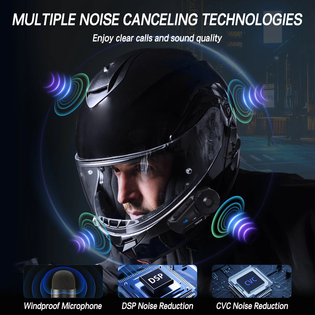 TNICER G1EX 2-6 Riders Motorcycle Helmet Communicator Bluetooth 5.2 IPX65 Waterproof FM Radio Intercom.