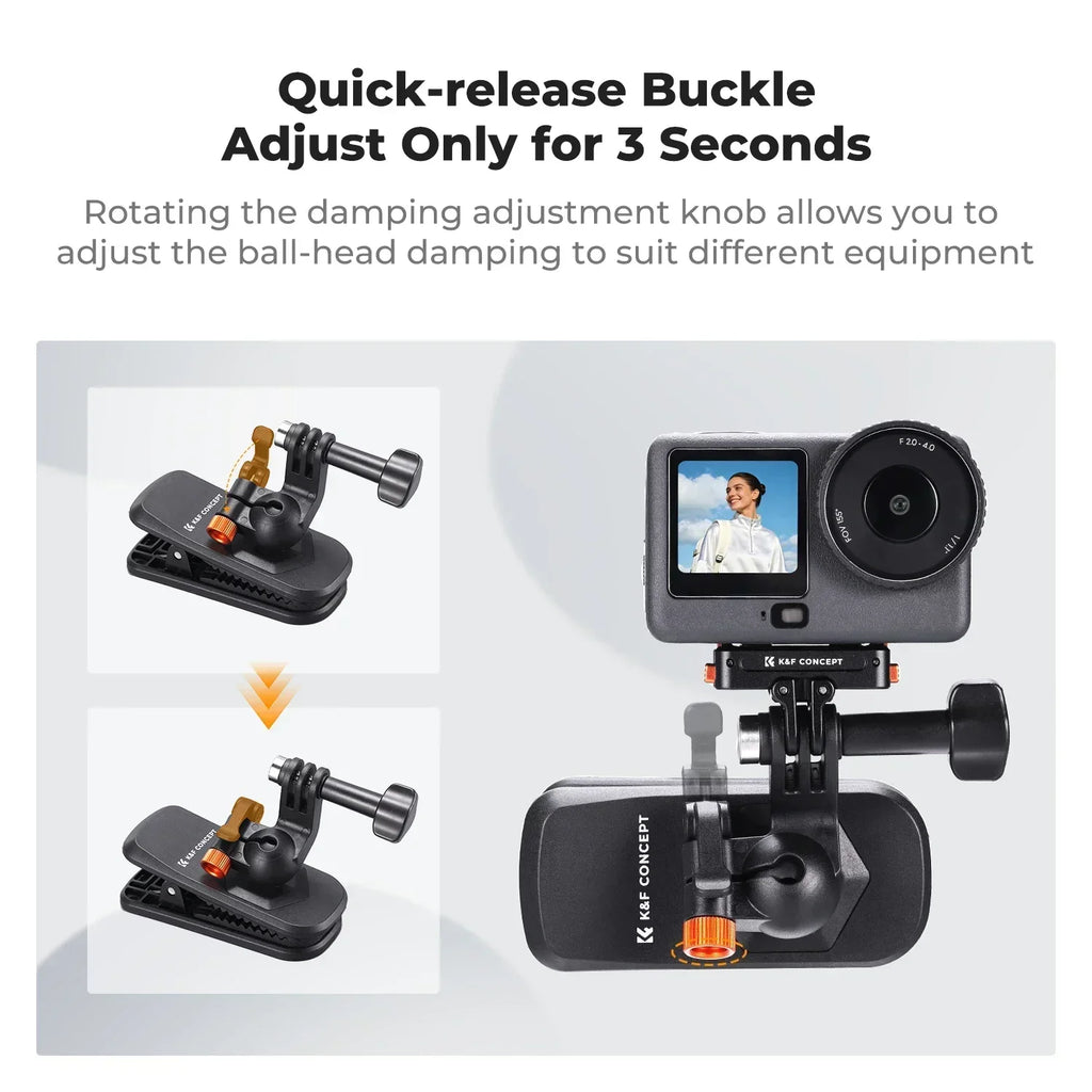 K&F CONCEPT Magnetic Backpack Clip Mount for DJI Osmo Action 5 Pro 4 3 All GoPro Hero Insta360 X5/4/3 180° Swivel Quick Release