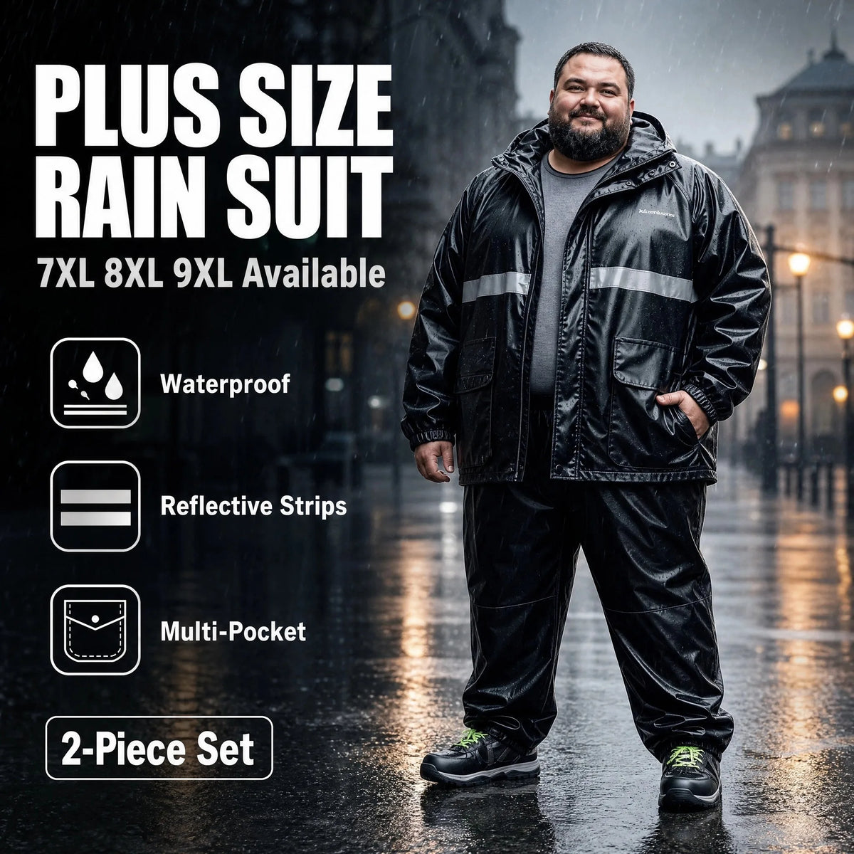 Plus Size Rain Suit Separate Motorcycle Rain Jacket & Pants Heavy Duty Anti-storm Fishing Delivery Outdoor Riding
