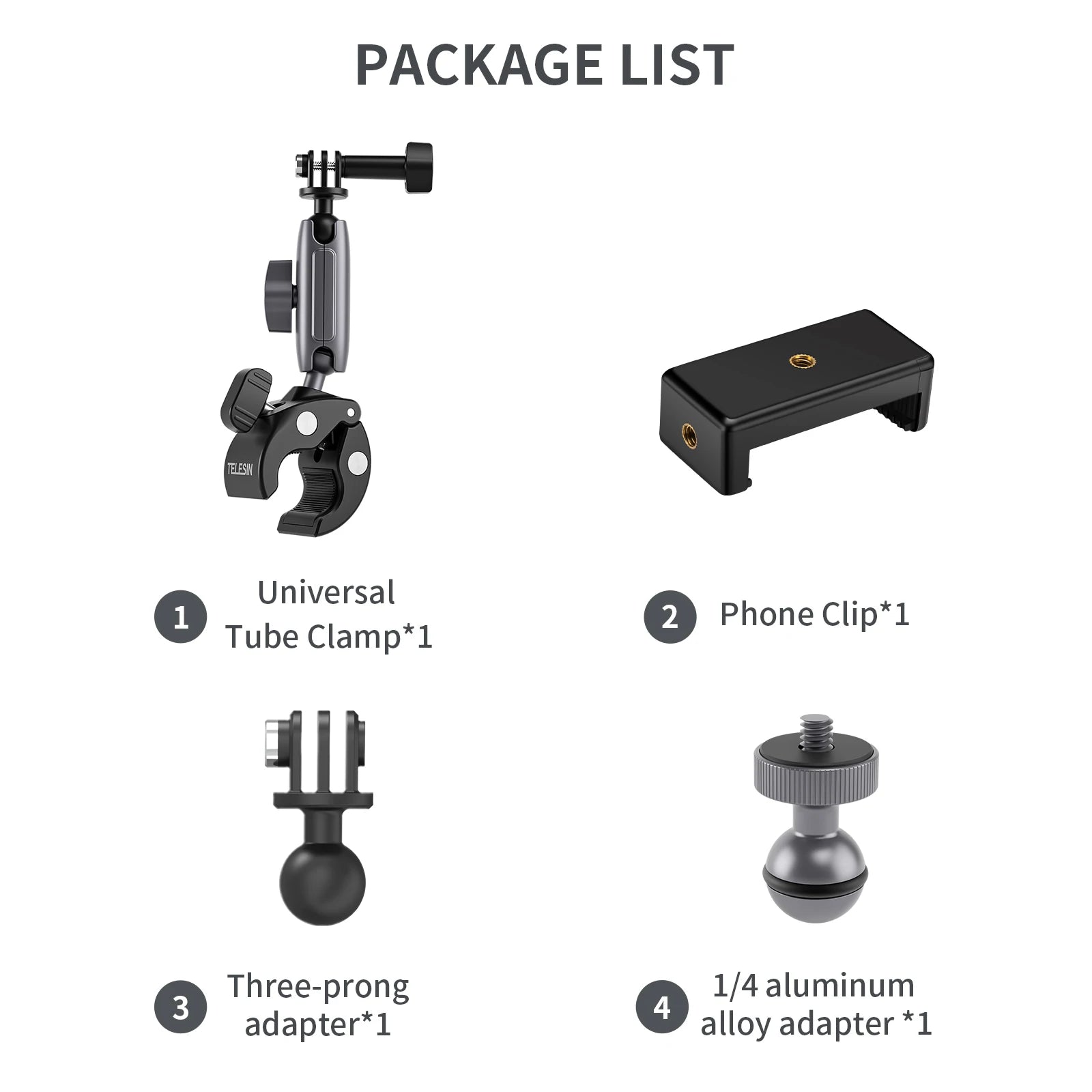 TELESIN Cycling Motorcycle Clip Magic Arm 360° Aluminum Alloy Super Clamp 1/4" Hole For Camera GoPro Mobile Phone Action Camera