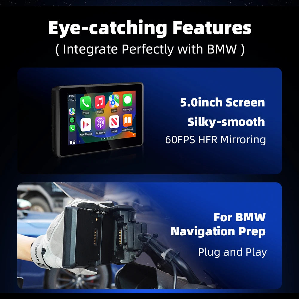 EKIY 5.0" Wireless CarPlay Moto Android Auto For BMW R1200GS R1250GS F800 F900 S1000XR GPS Motorcycle Navigation For WonderWheel