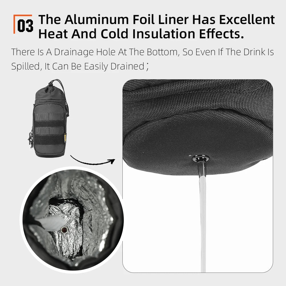 Rhinowalk Motorcycle Bottle Bag Motor Insulated Kettle Bag Quick Release Water Cup Holder With MOLLE System On Motorbike Bag